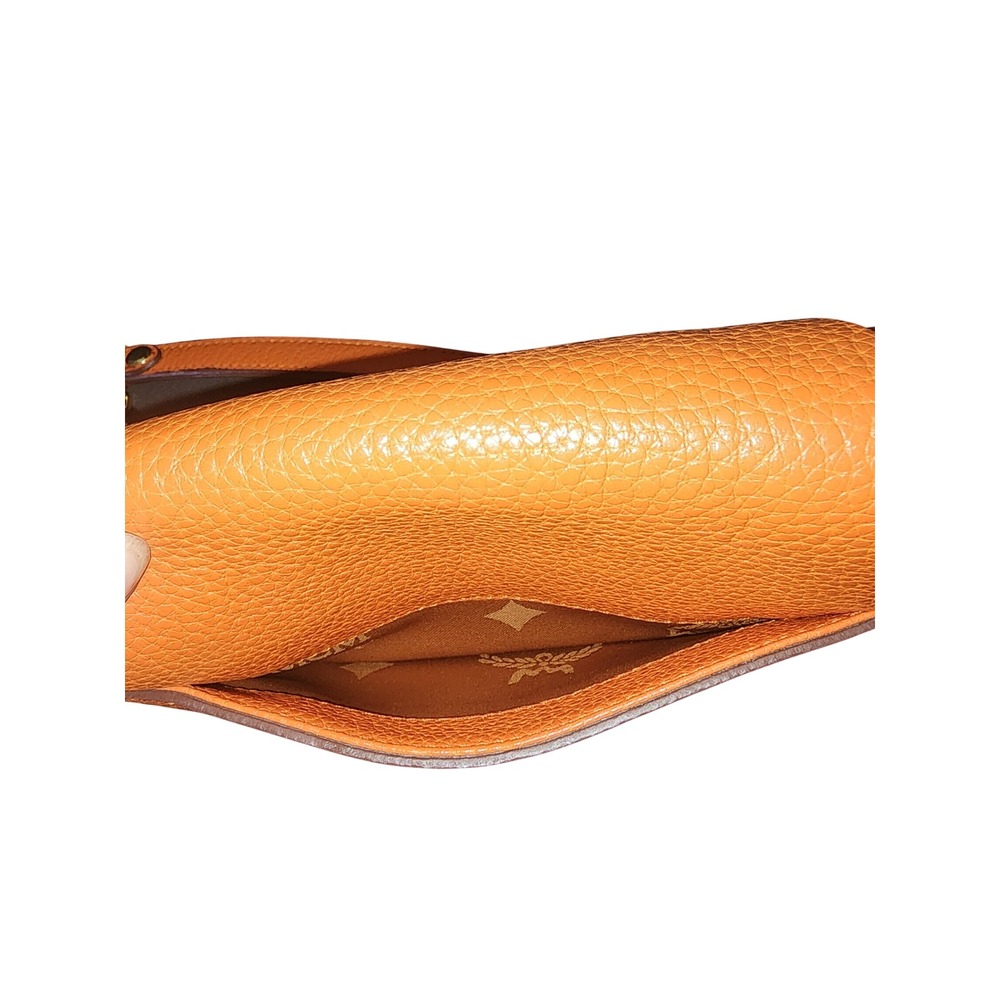 MCM Orange Pebbled Leather Shoulder Bag Gold Chain Studded Flap 2way Bag Luxury - Picture 5 of 8